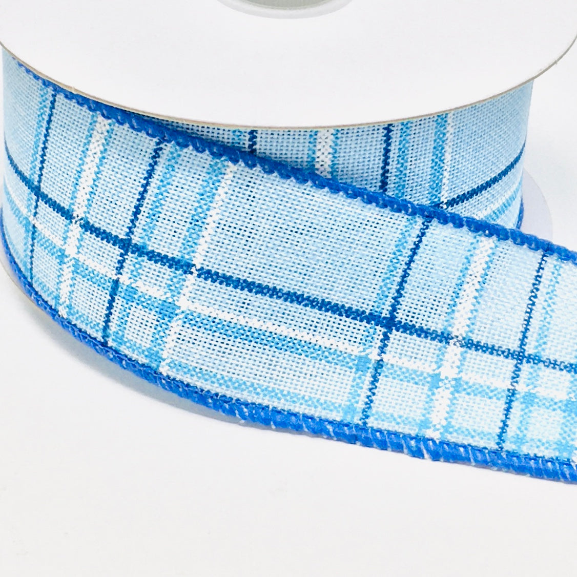 10 Yards - 1.5" Wired Blue and White Cross Check Ribbon
