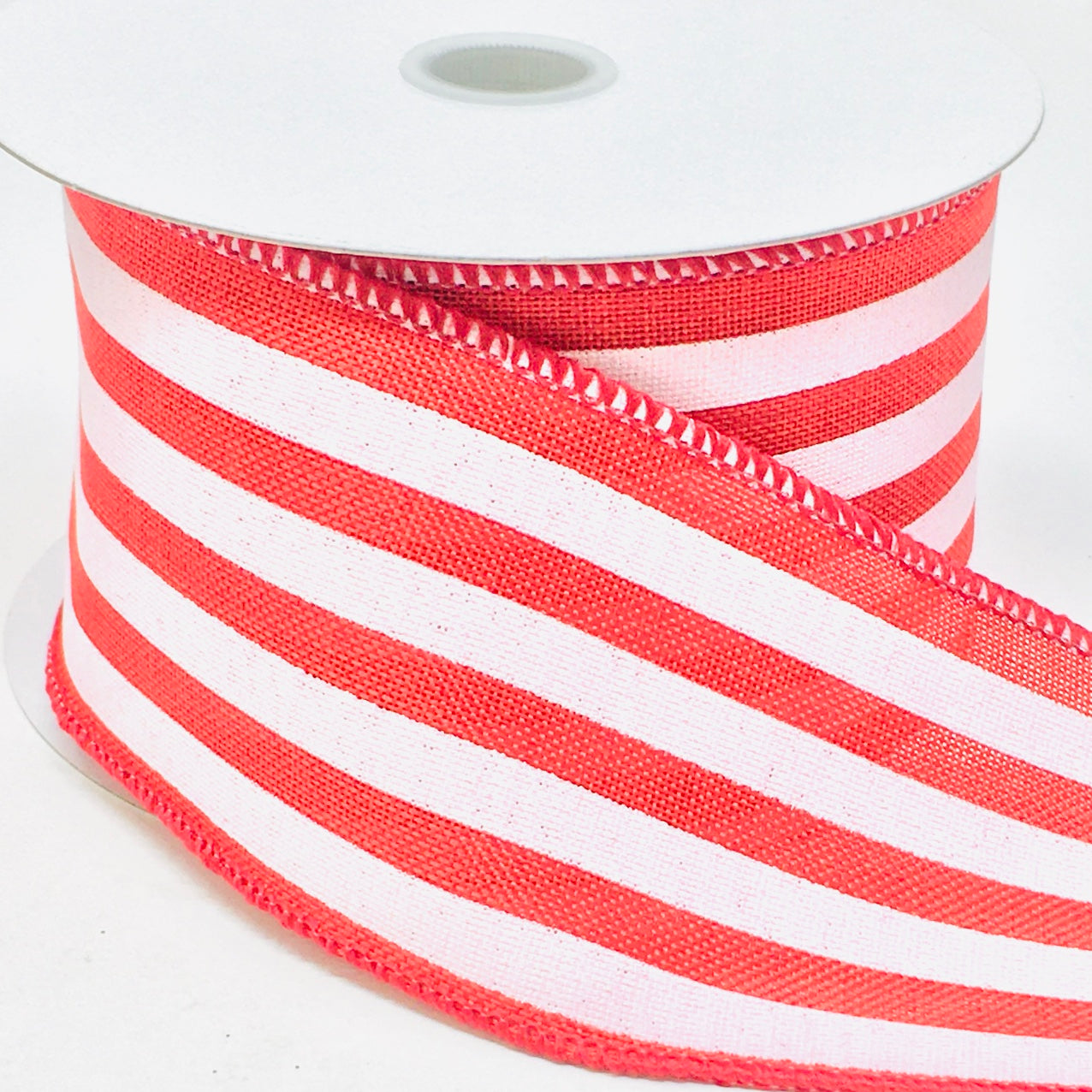 10 Yards - 2.5" Wired Red and White Stripe Ribbon