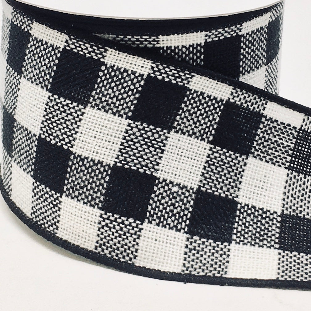 10 Yards - 2.5" Wired Black and White Check Ribbon