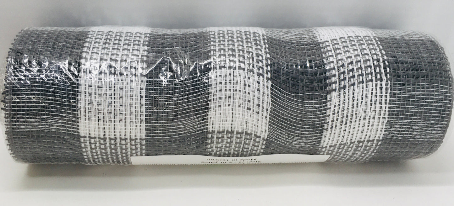 10”x10 Yards - Gray and White Fabric Plaid Mesh