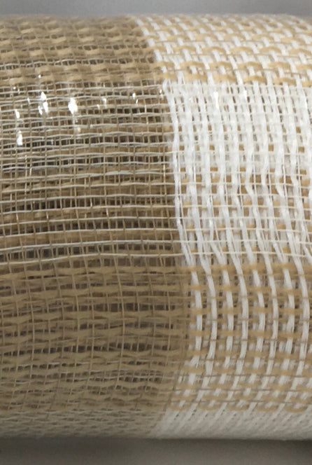 10”x10 Yards - Natural and White Fabric Plaid Mesh