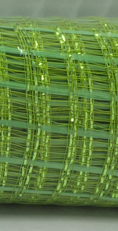 10”x10 Yards - Lime Green with Metallic Stripe Wide Weave Mesh