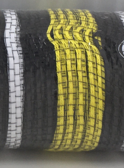 10”x10 Yards - Black, White, and Yellow Stripe Mesh