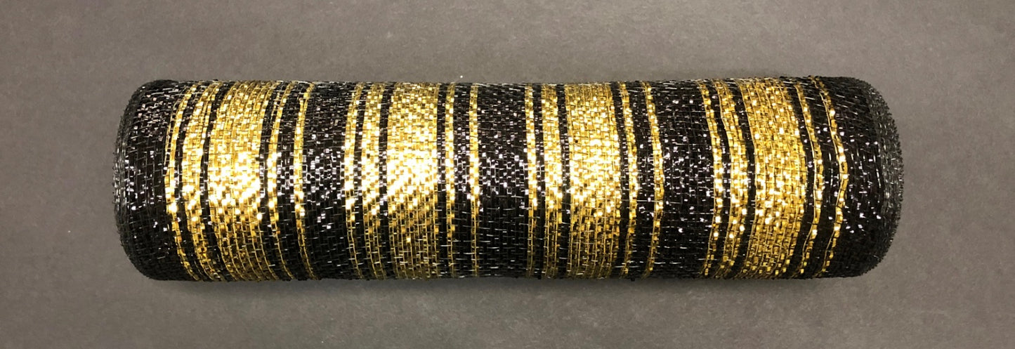 10”x10 Yards - Black and Gold Metallic Ombré Mesh