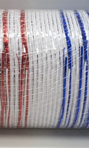 10”x10 Yards - Red, White, and Blue Ombré Metallic Mesh