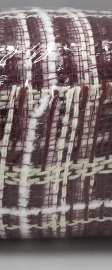 10”x10 Yards - Burgundy, White, and Cream Burlap Plaid Mesh