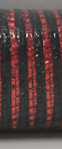 10”x10 Yards - Black and Red Metallic Stripe Mesh