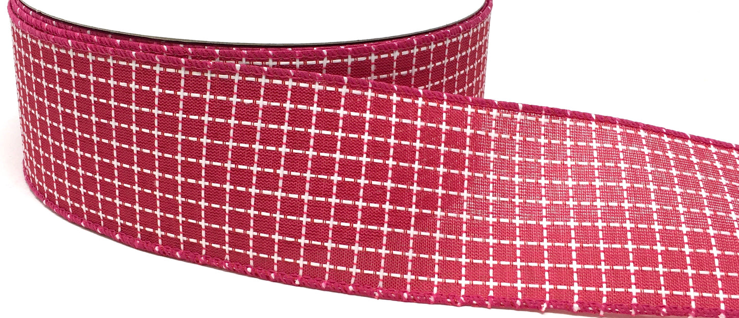 50 Yards - 2.5” Wired Pink and White Check Ribbon