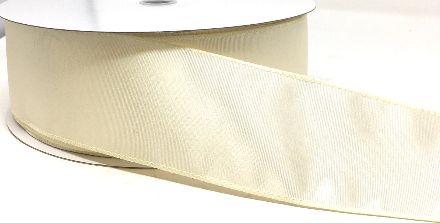 50 Yards - 2.5” Wired Cream Ribbed Satin Ribbon
