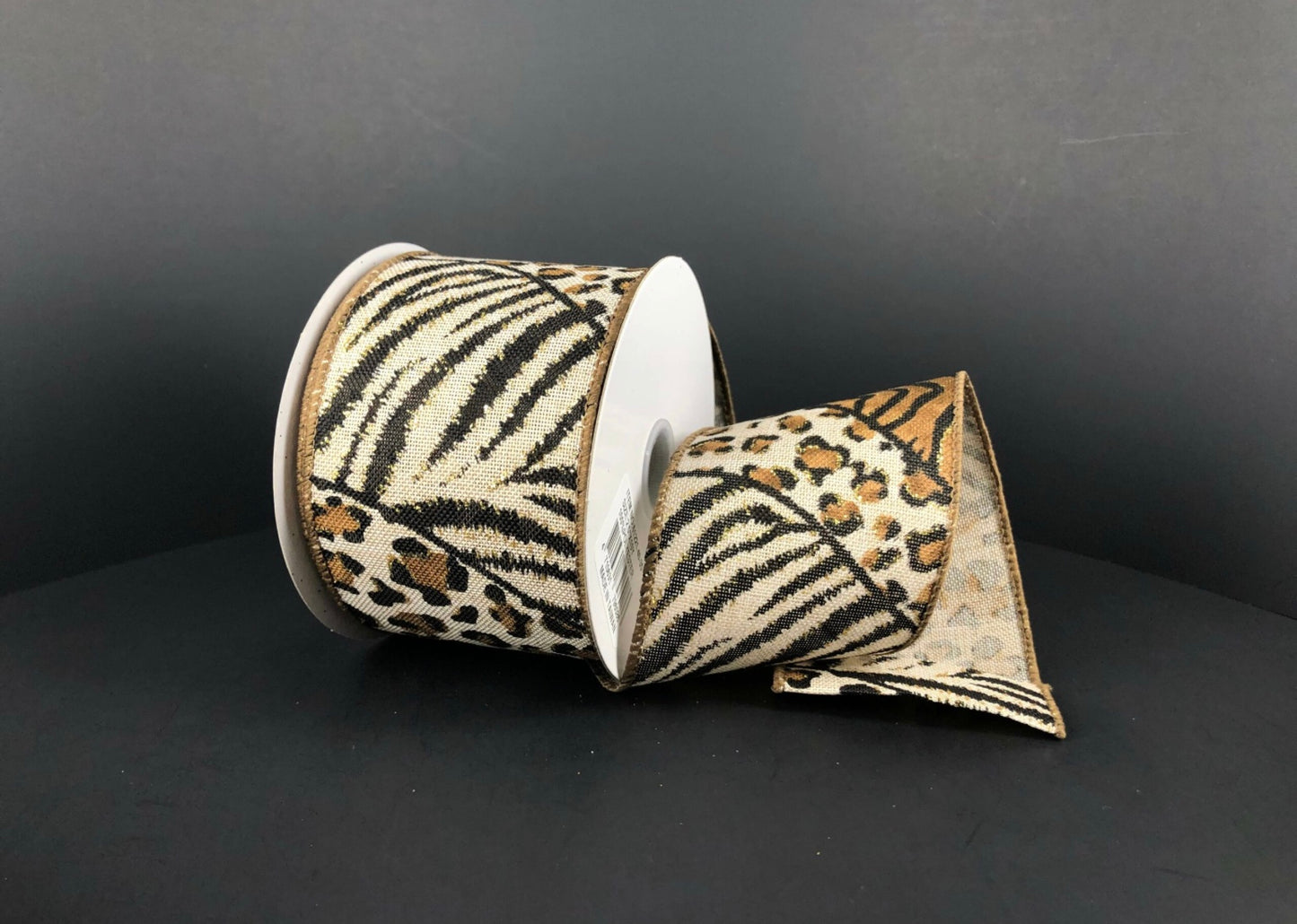 10 Yards - 2.5” Wired Mixed Animal Print Ribbon with Gold Glitter Accent