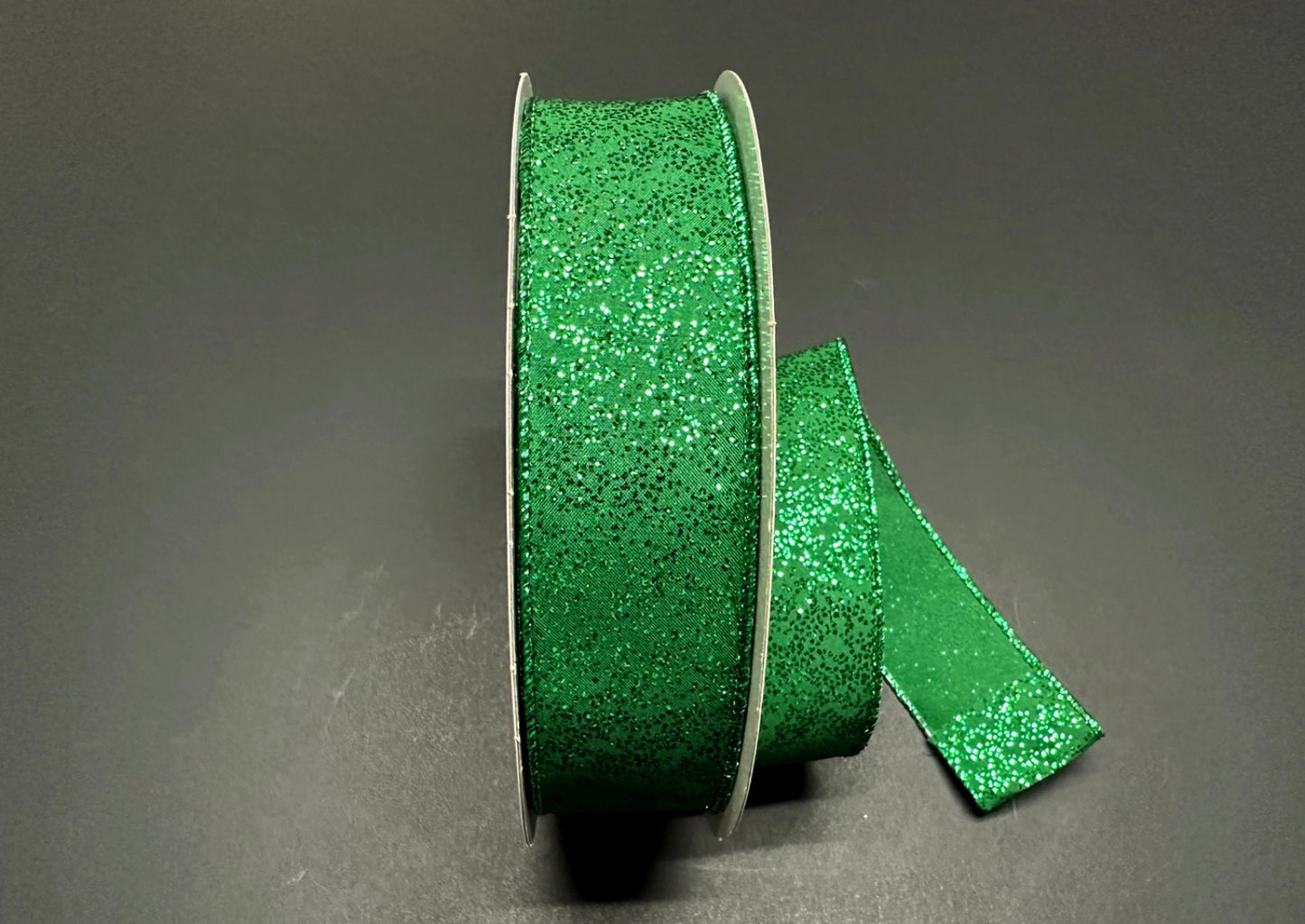 50 Yards - 1.5” Wired Emerald Green Glitter Christmas Ribbon