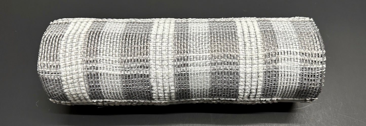 10”x10 Yards - Gray and White Fuzz Plaid Mesh