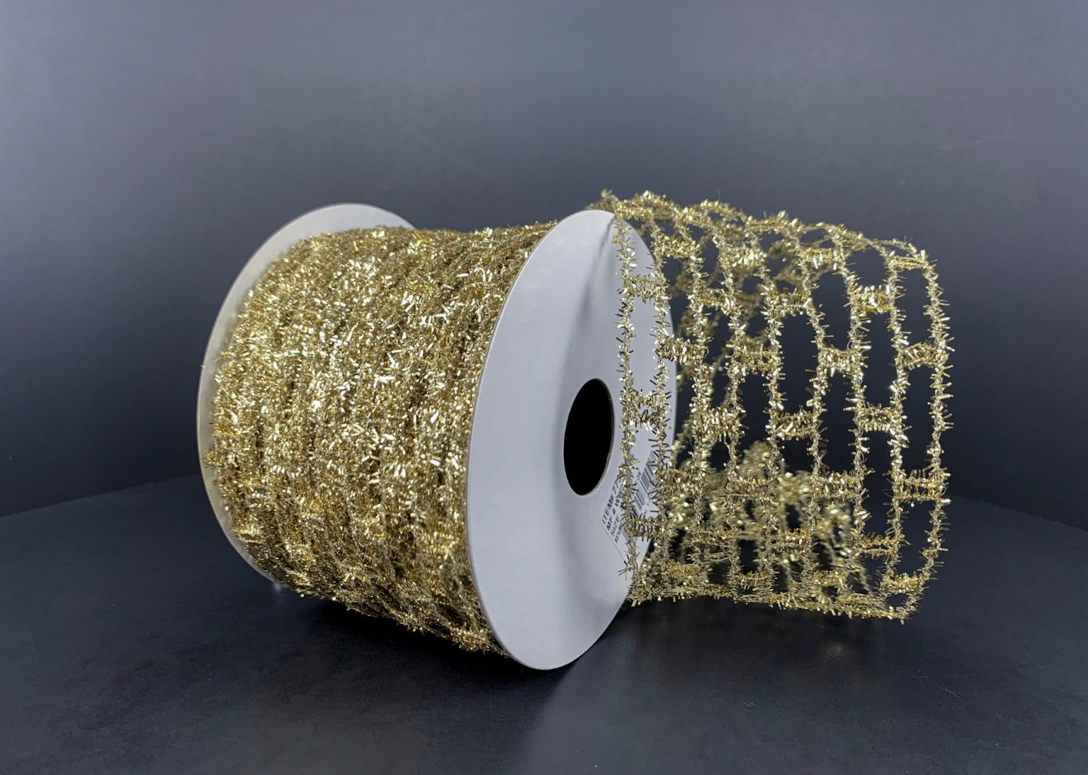 10 Yards - 2.5” Wired Gold Open Weave Tinsel Ribbon
