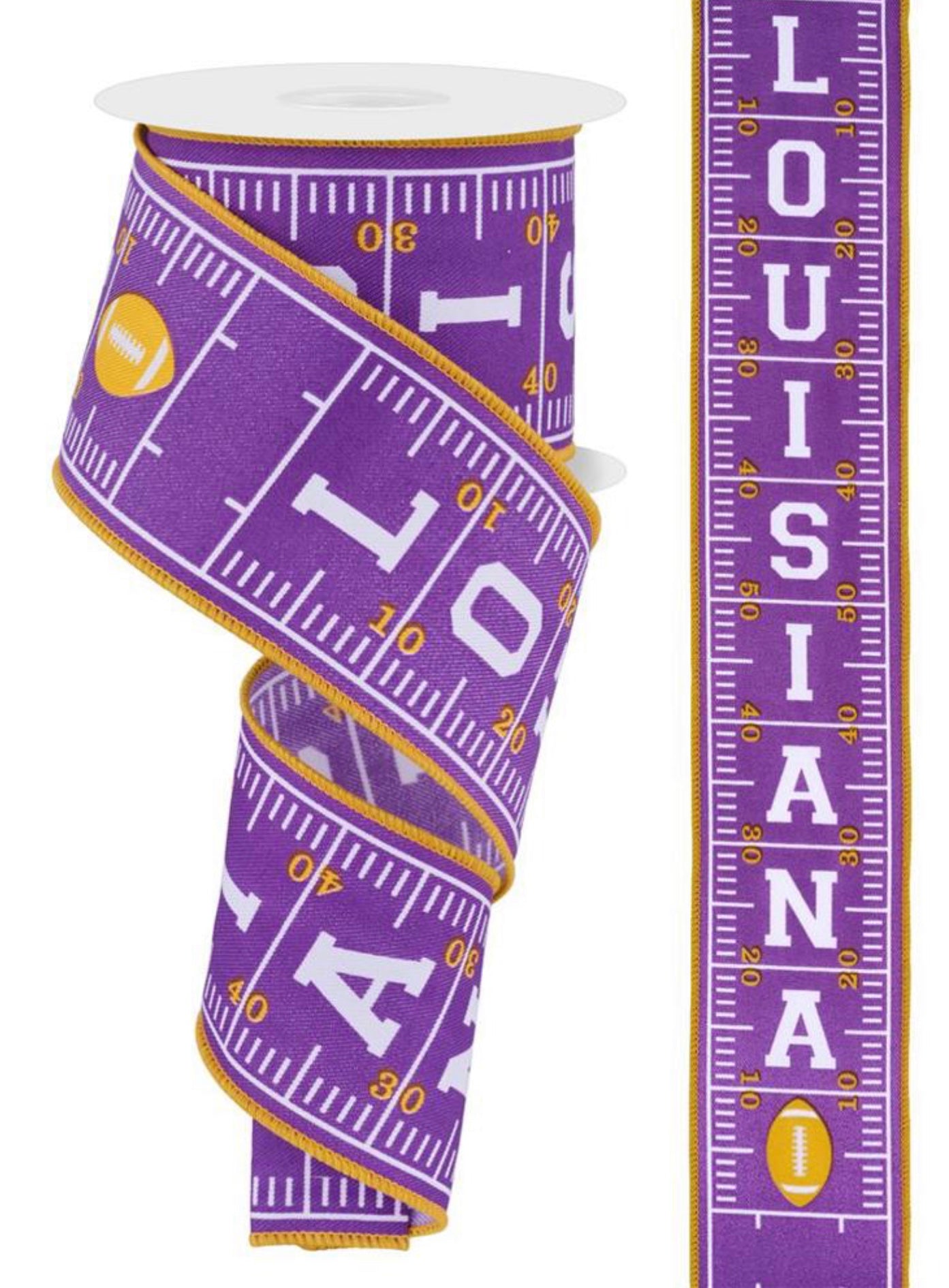 10 Yards - 2.5” Wired Louisiana Football Ribbon