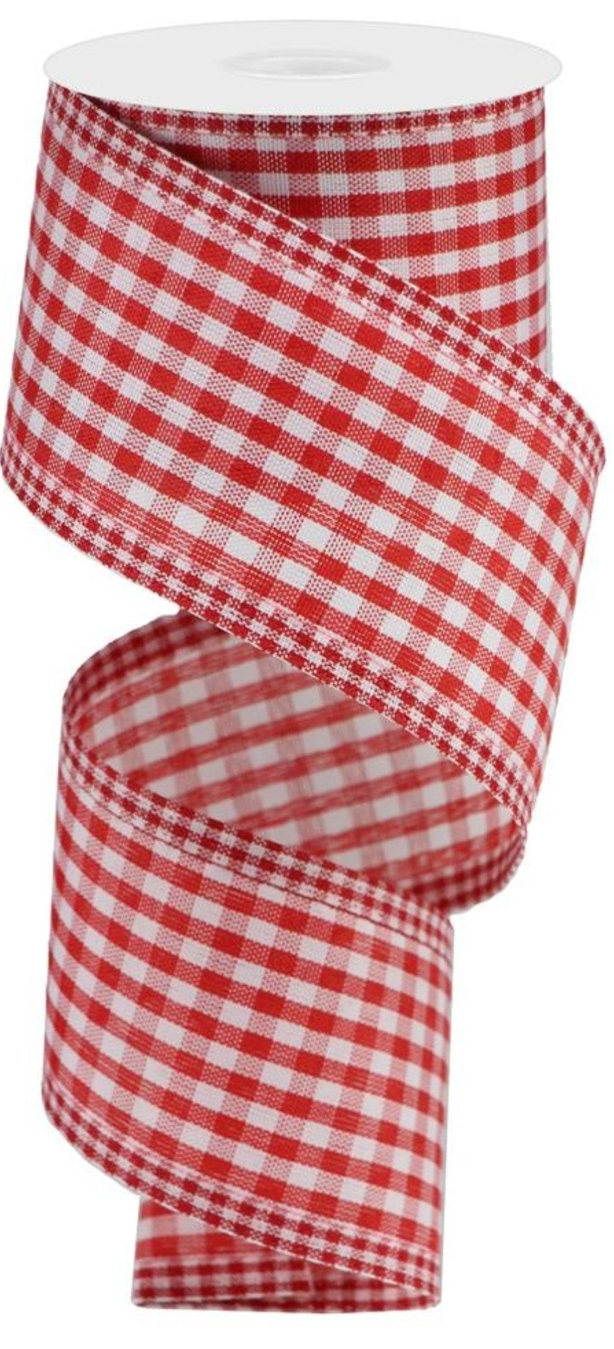 Wired Red and White Gingham Check Ribbon with Gingham Edging-2.5”x10 Yards