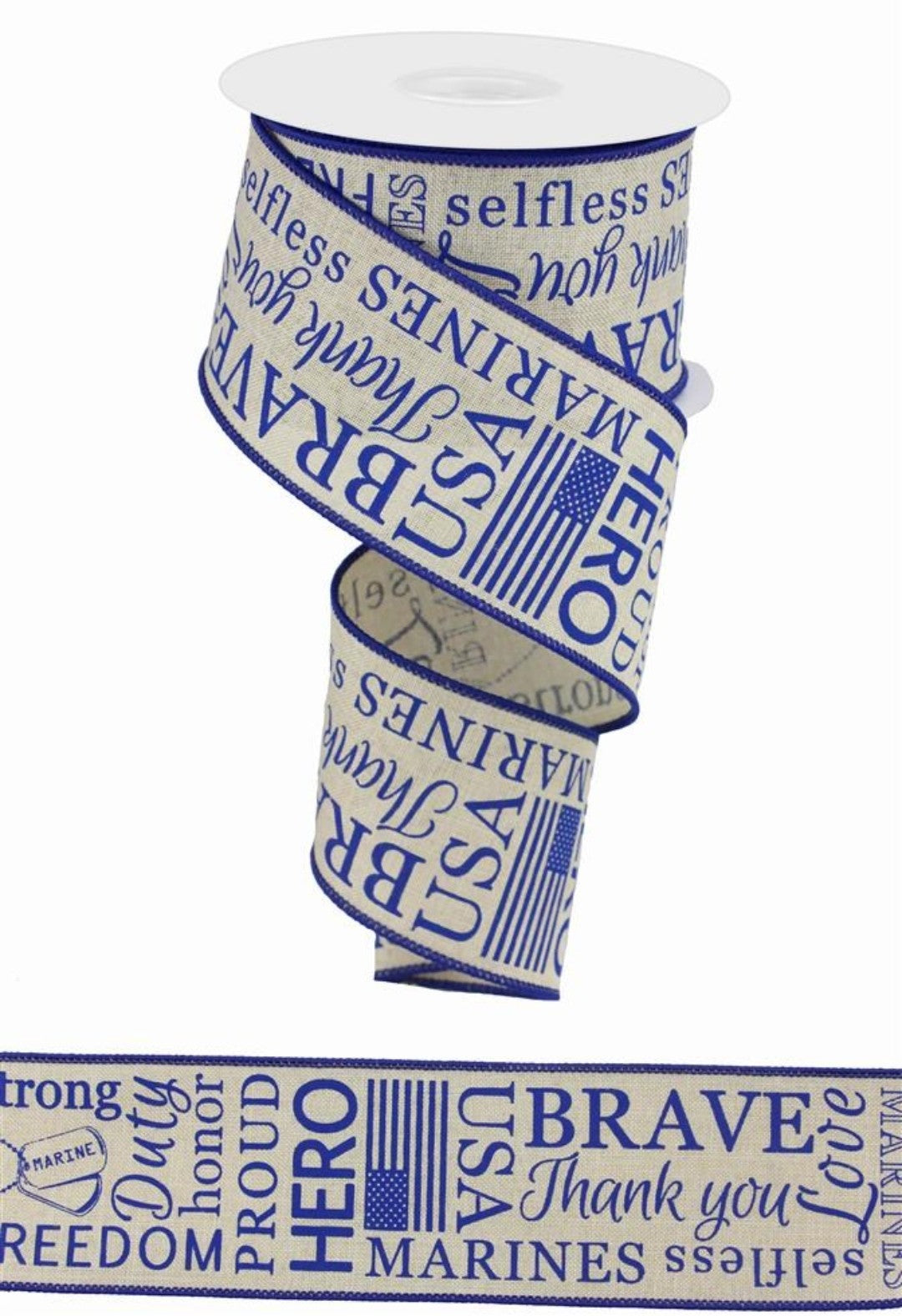 10 Yards - 2.5" Wired Natural Background Marine Ribbon