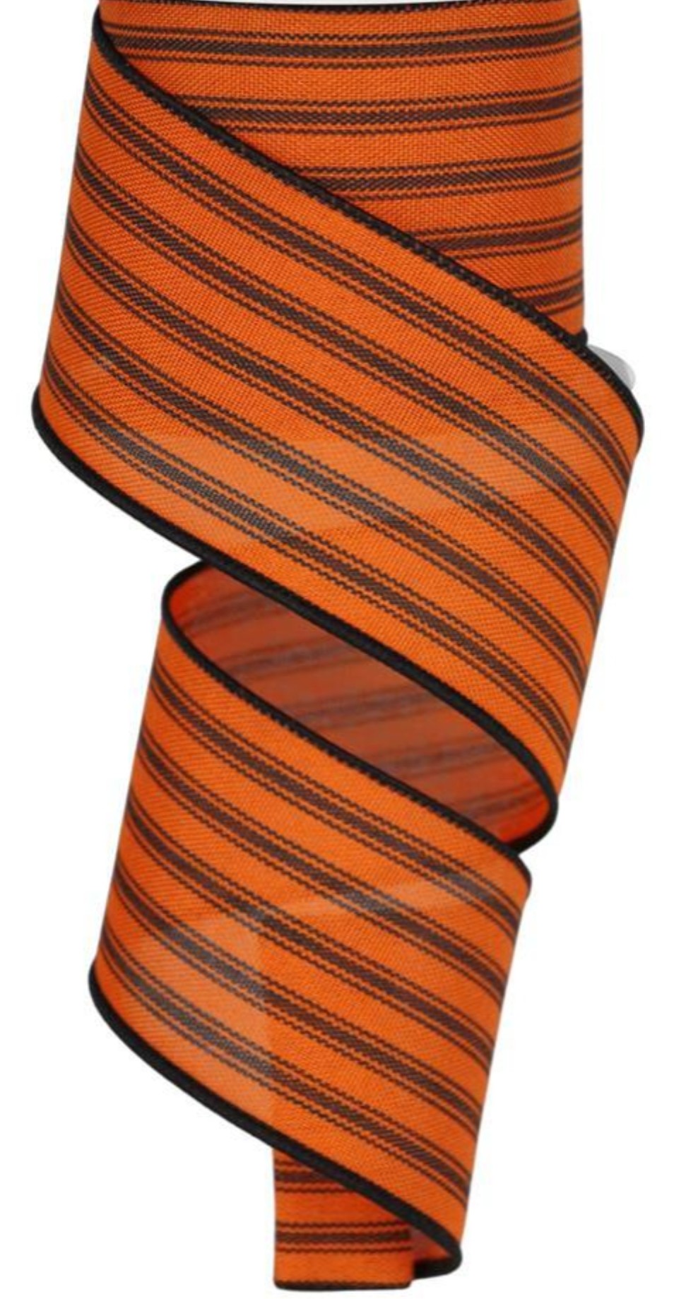10 Yards - 2.5” Wired Black and Orange Halloween Ticking Stripes Ribbon