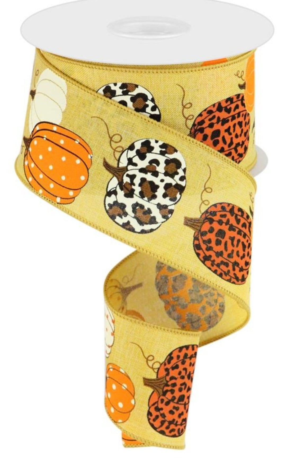 10 Yards - 2.5” Wired Mustard Yellow Background Cheetah Print Fall Pumpkin Ribbon