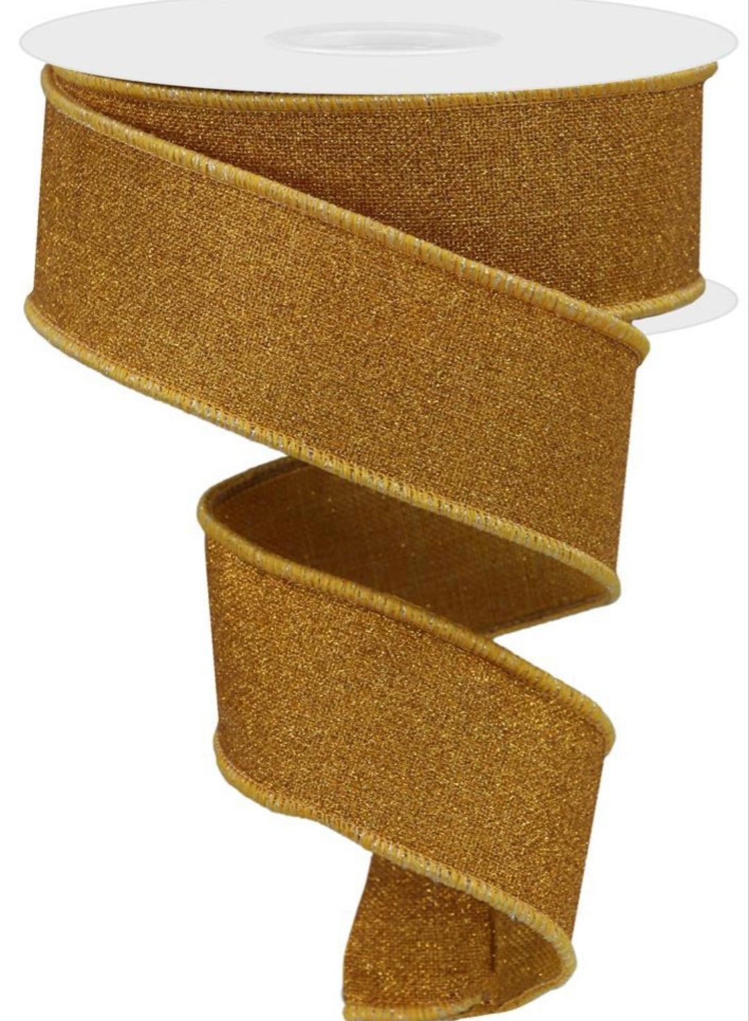10 Yards - 2.5” Wired Mustard Yellow Glitter Fall Ribbon