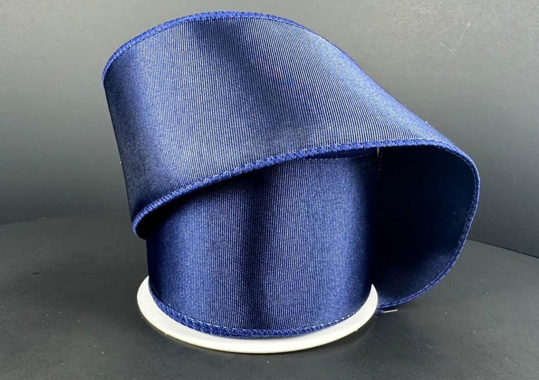 10 Yards - 2.5” Wired Navy Blue Ribbed Satin Ribbon