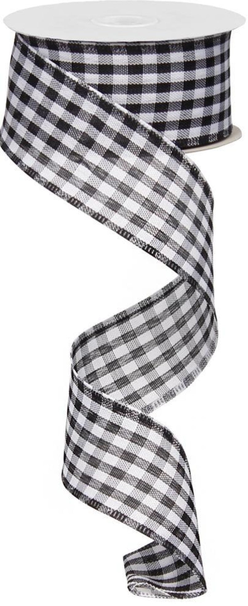 Wired Black and White Gingham Check Ribbon- 1.5”x10 Yards