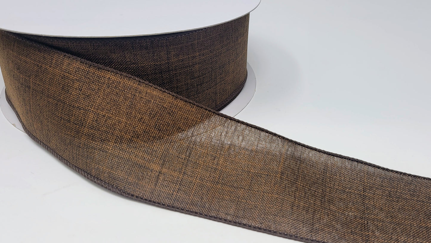 50 Yards - 2.5” Wired Dark Brown Linen Ribbon