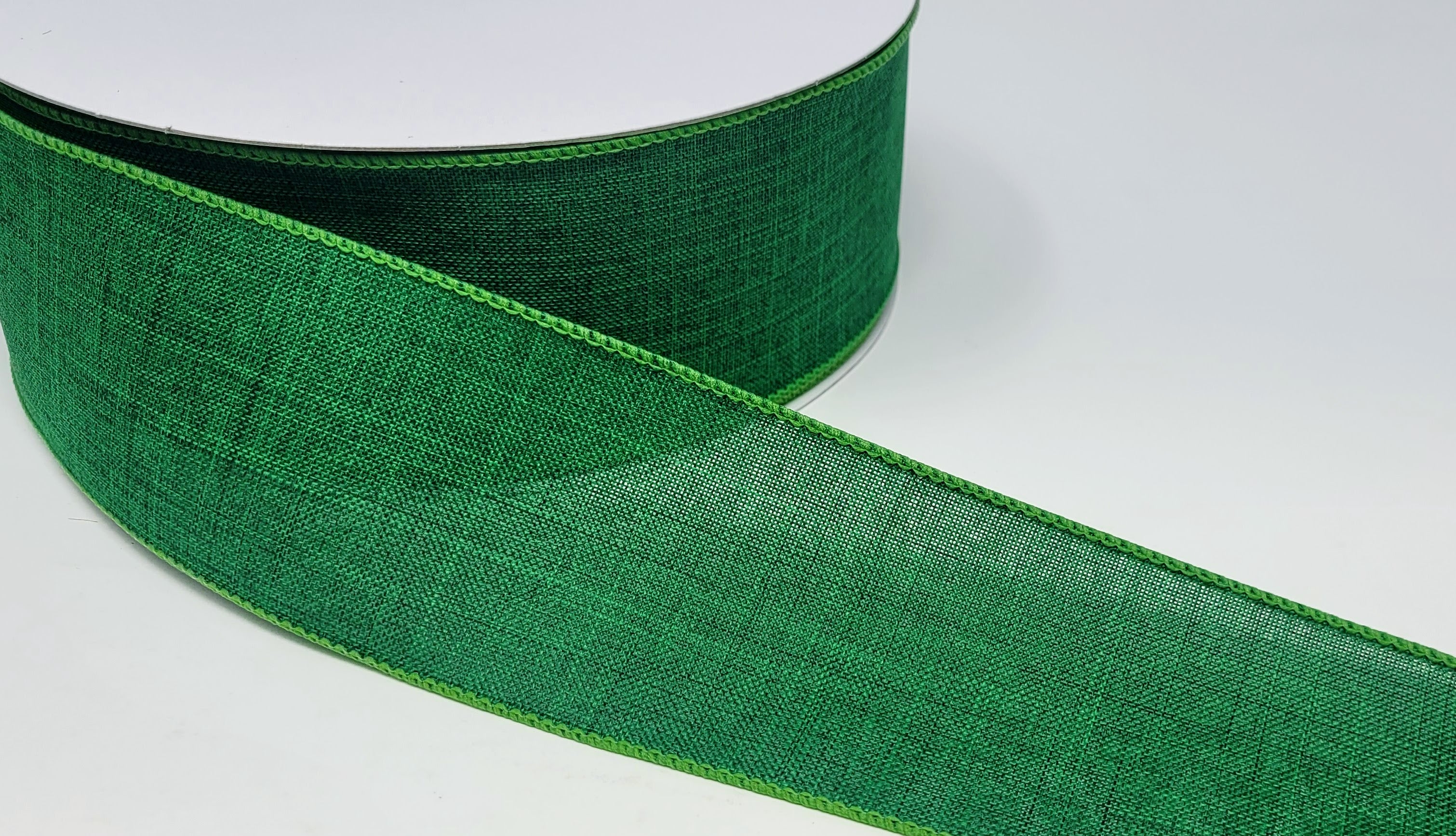 50 Yards - 2.5” Wired Emerald Green Linen Ribbon