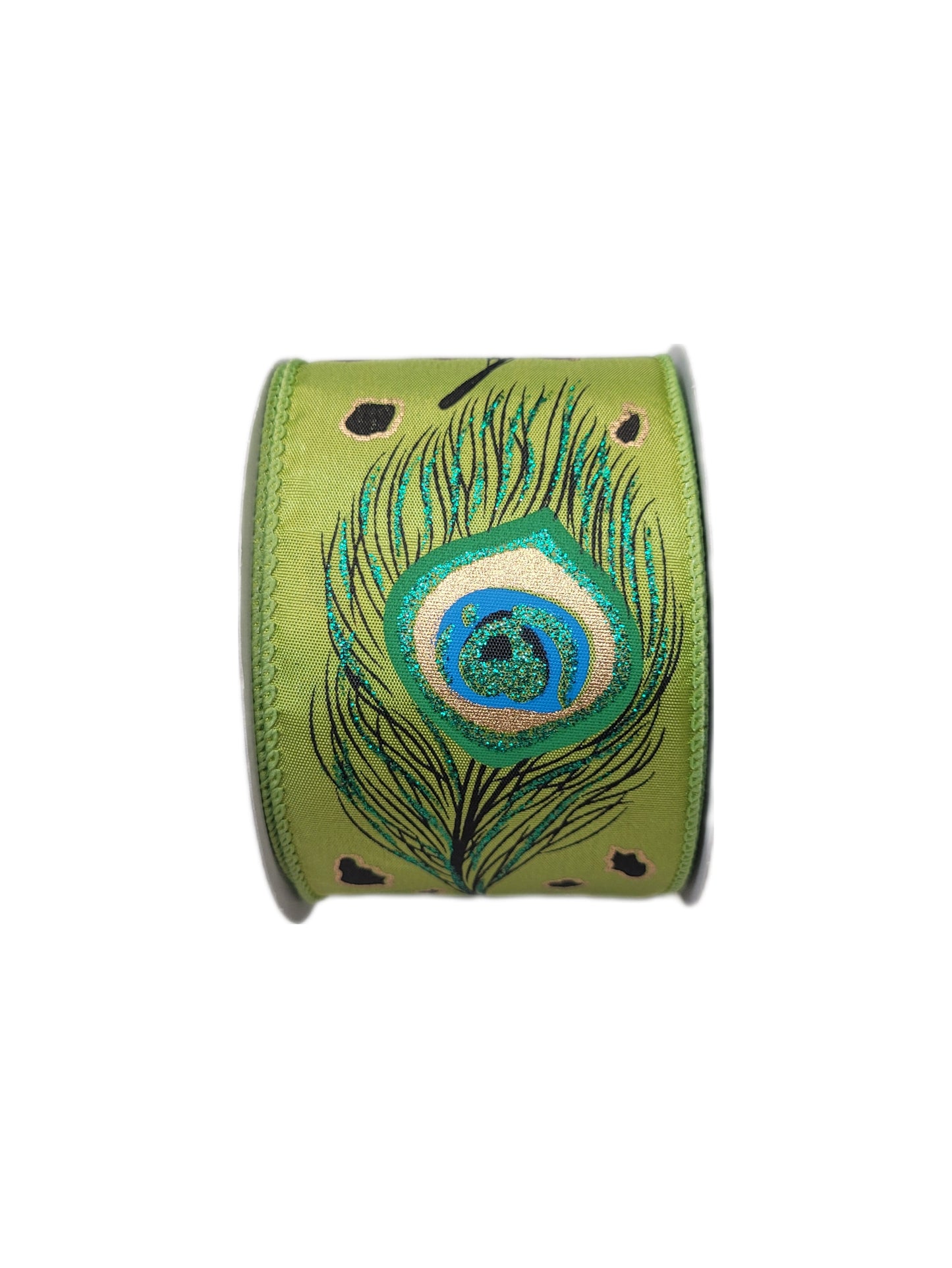 Wired Satin Peacock Ribbon with Glitter Accent- 2.5”x10 Yards