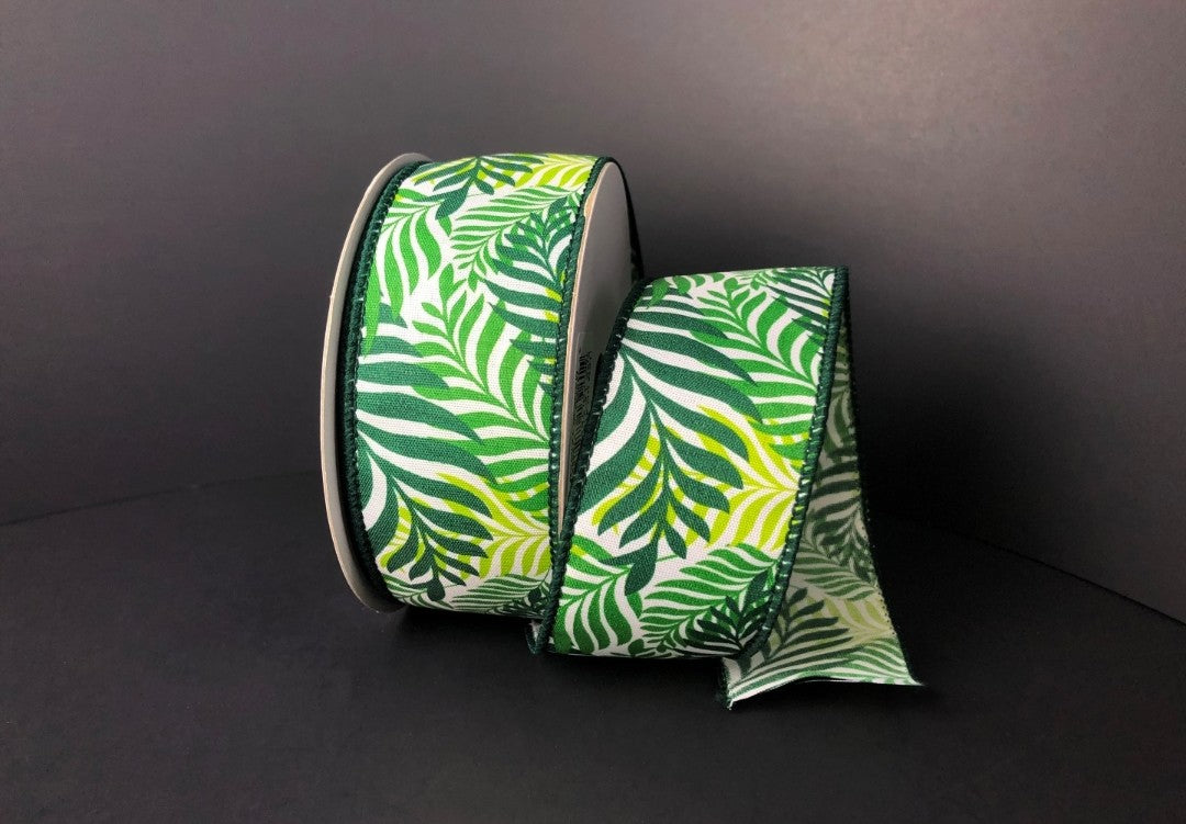10 Yard - 1.5" Wired Tropical Leaf Ribbon