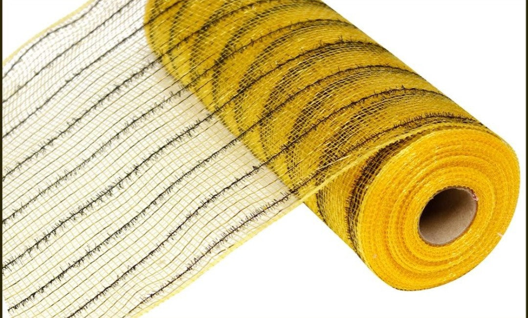 10.5"x10 Yards Gold and Black Tinsel Mesh