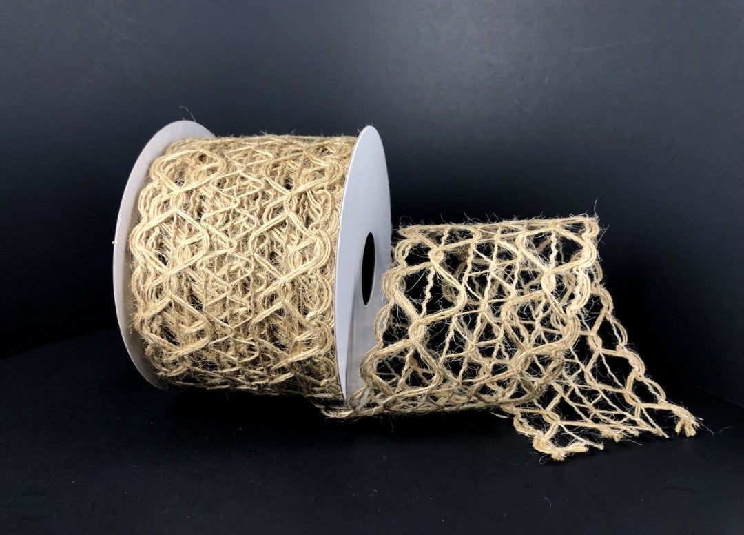 Wired Natural Hexagon Open Weave Ribbon-2.5”x10 Yards
