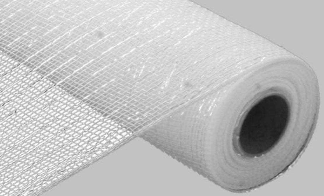 White Metallic Mesh- 10”x10 Yards