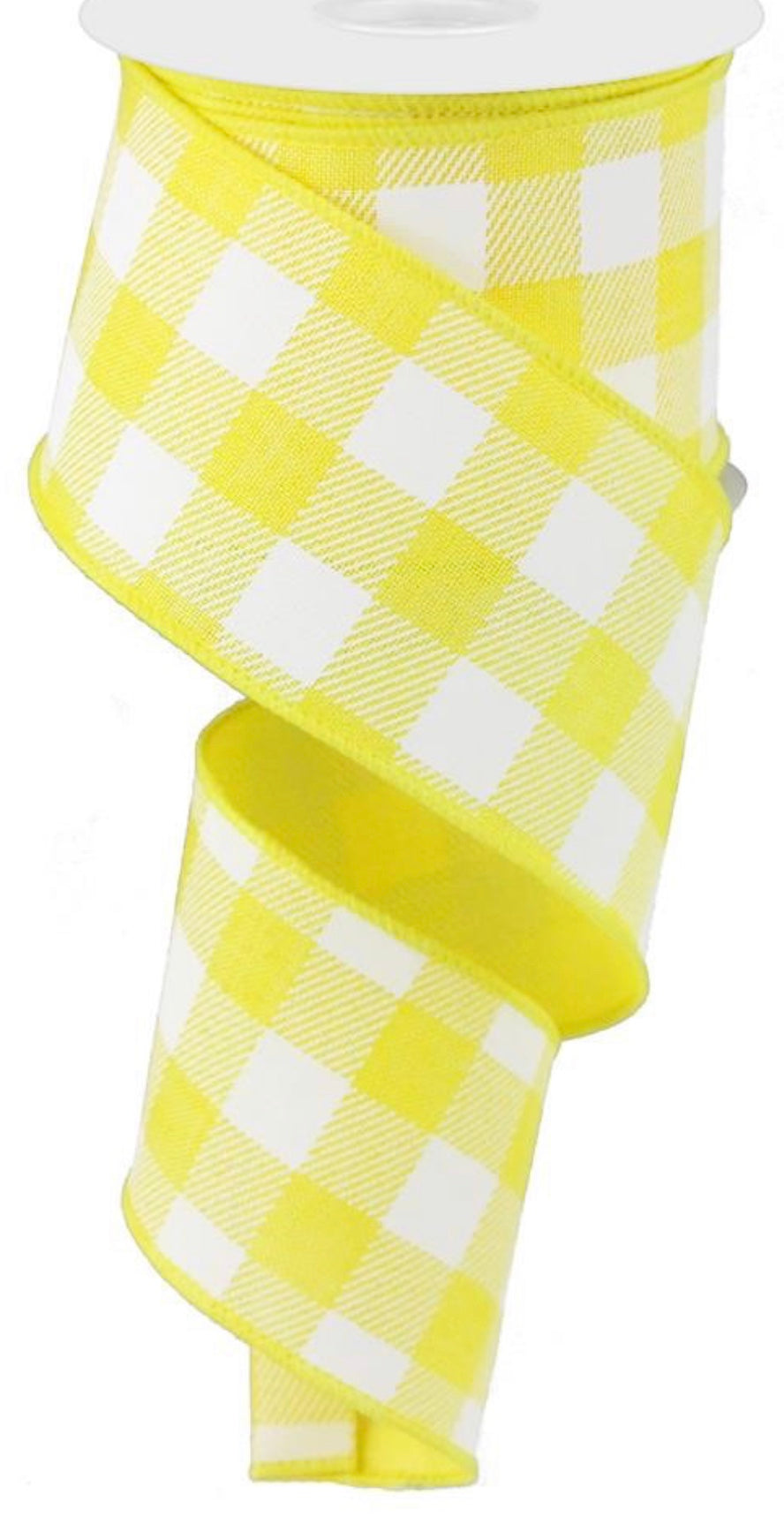 10 Yards - 2.5” Wired Yellow and White Check Ribbon
