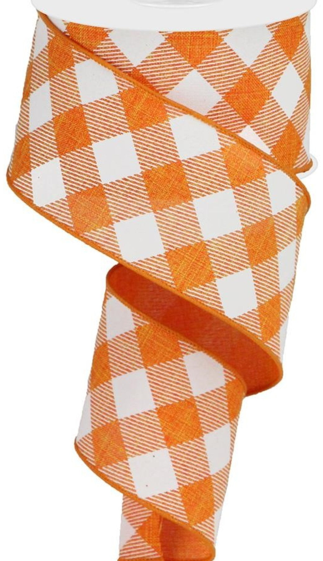10 Yards - 2.5” Wired Orange and White Cross Check Ribbon