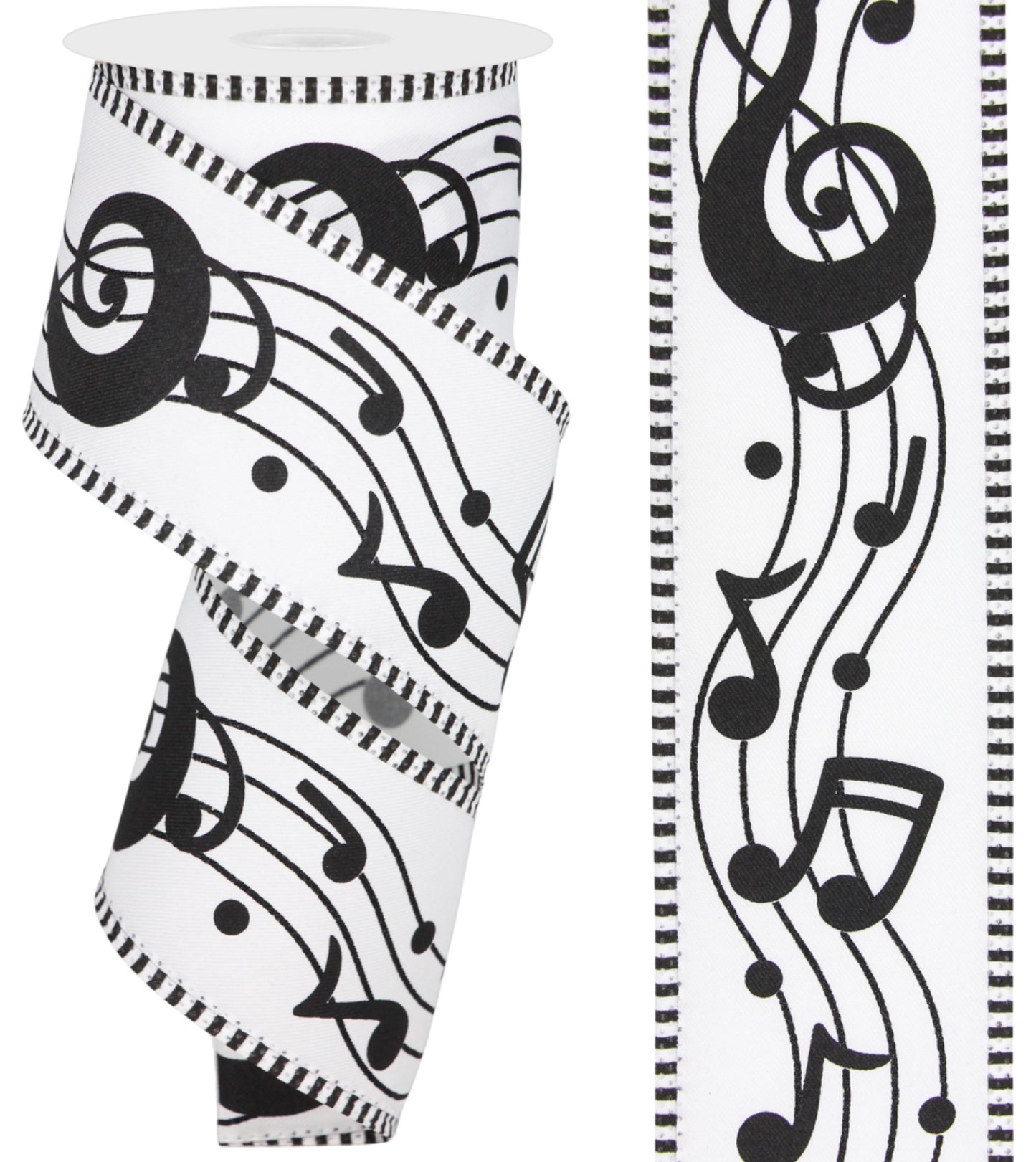 10 Yards - 2.5” Wired Musical Note Ribbon with Stripe Edge