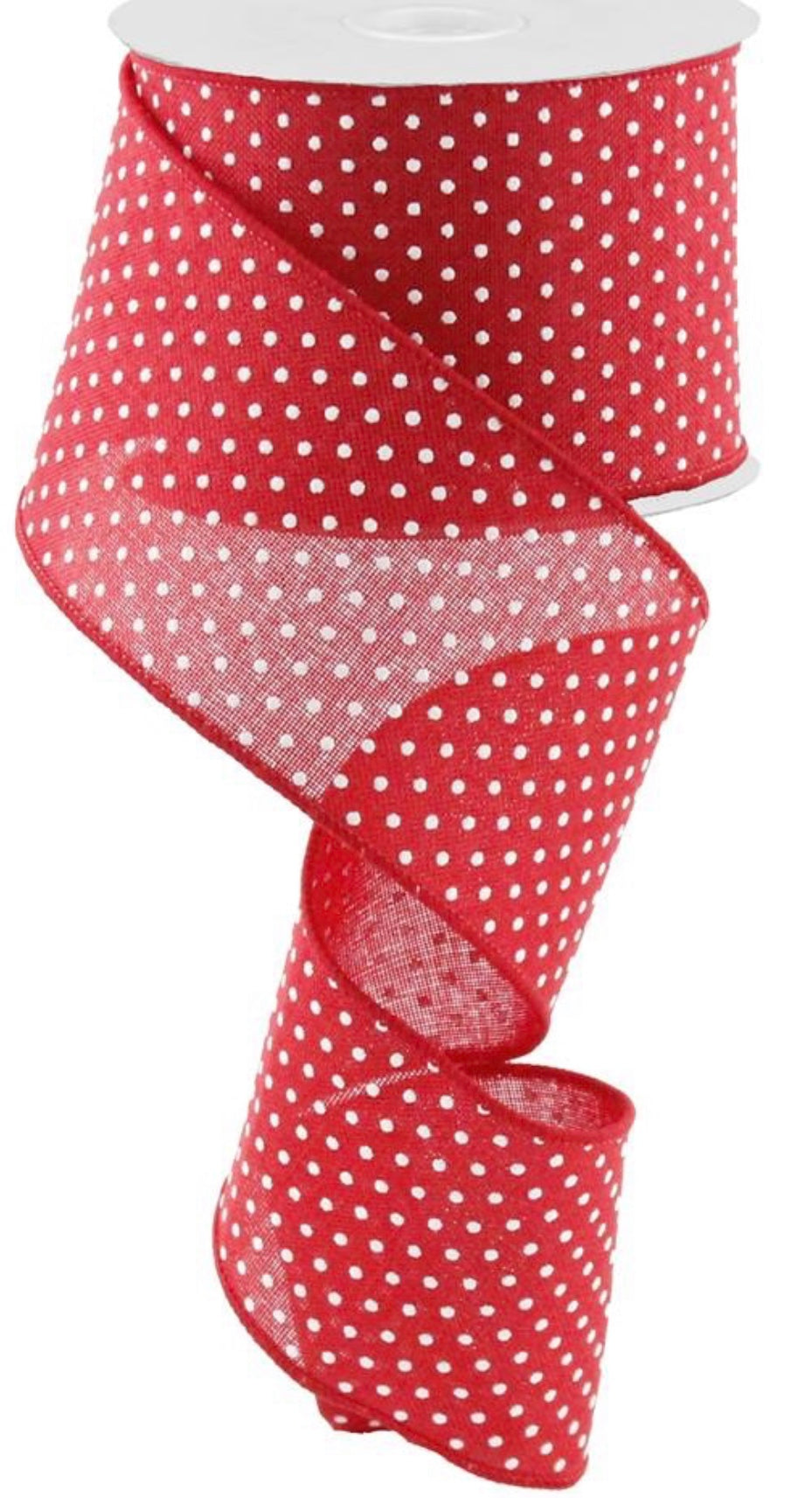 10 Yards - 2.5” Wired Red and White Swiss Dot Ribbon