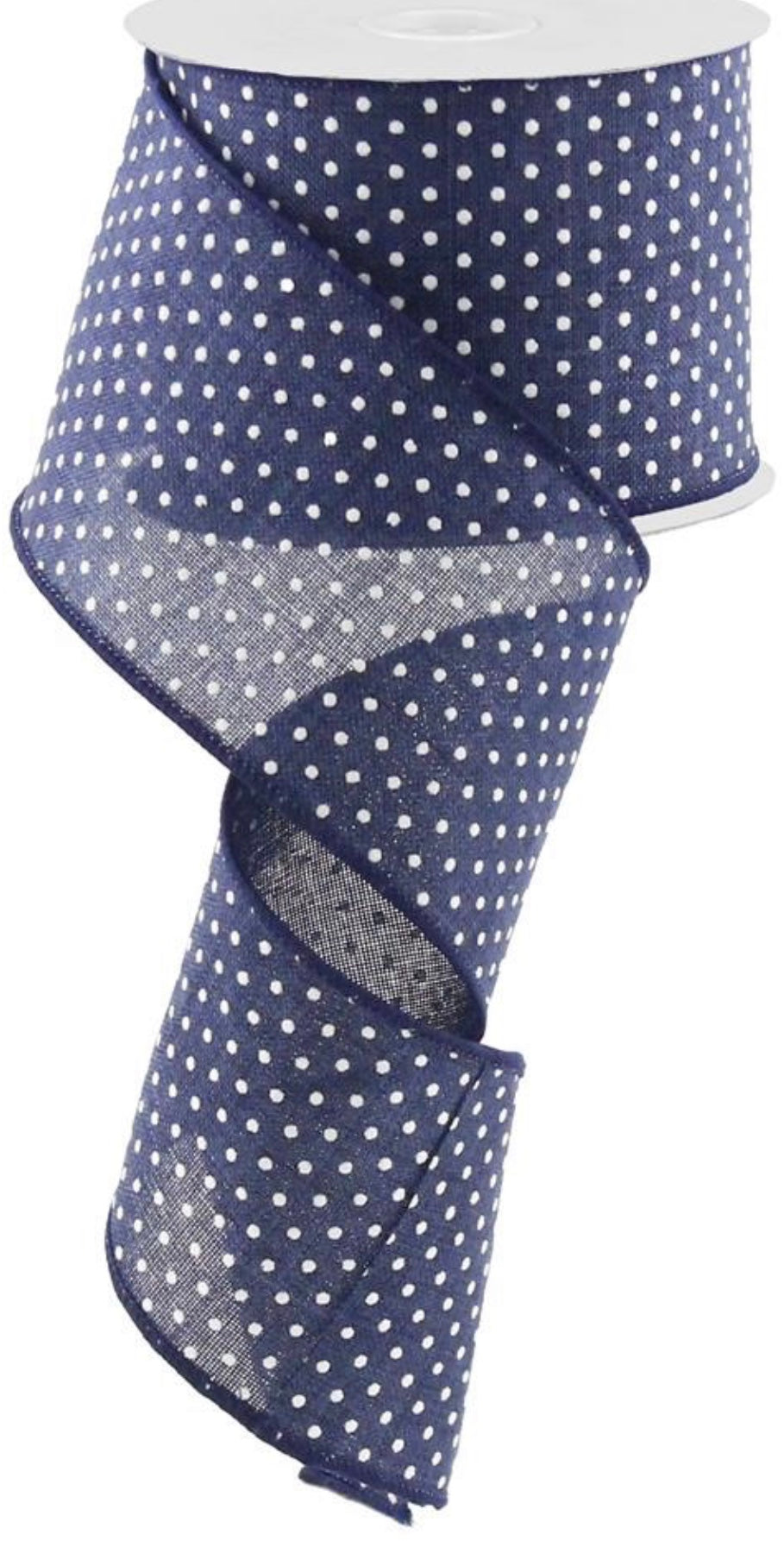 10 Yards - 2.5” Wired Navy and White Swiss Dot Ribbon