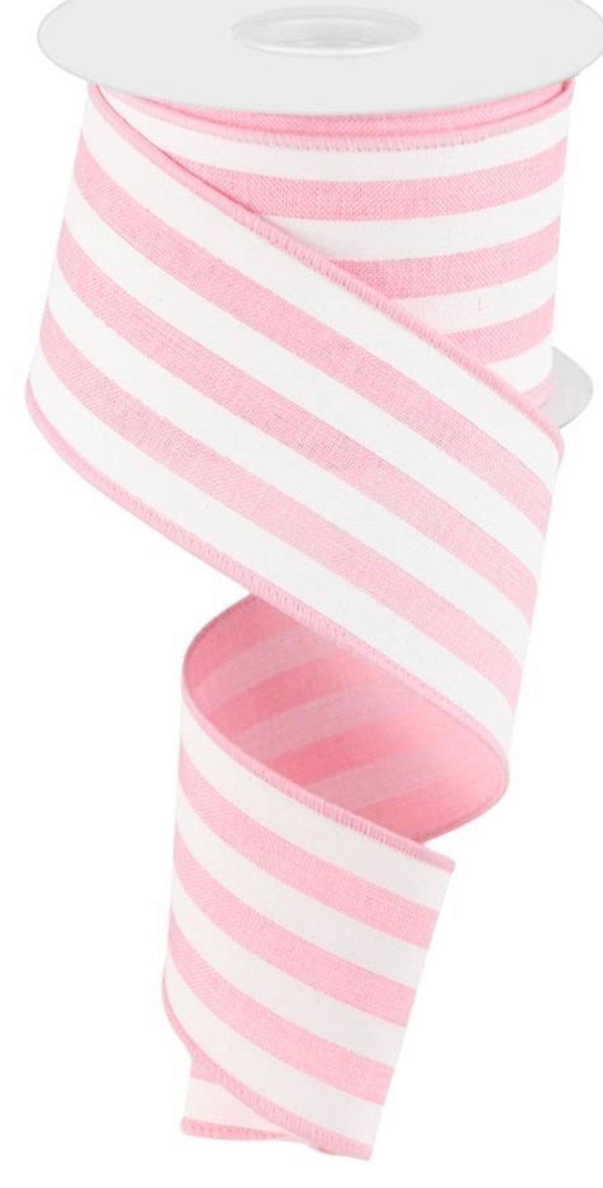 10 Yards - 2.5” Wired Pink and White Stripe Ribbon