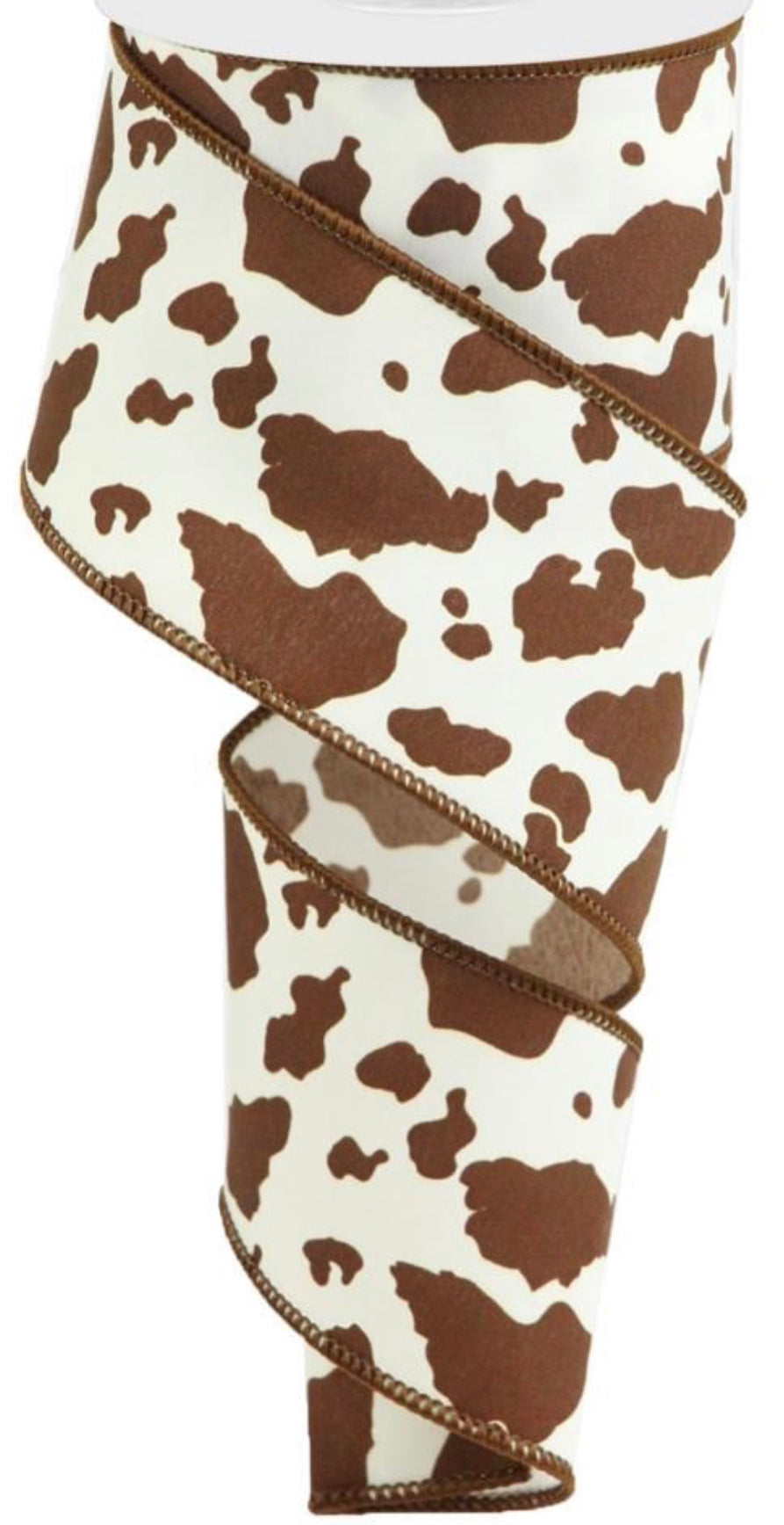10 Yards - 2.5” Wired Brown and Cream Cow Print Ribbon