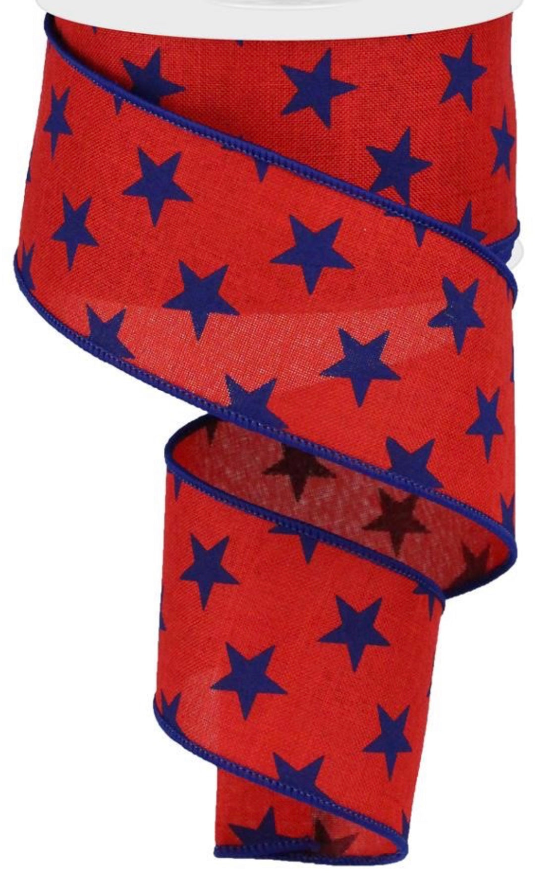 10 Yards - 2.5” Wired Red with Blue Stars Patriotic Ribbon