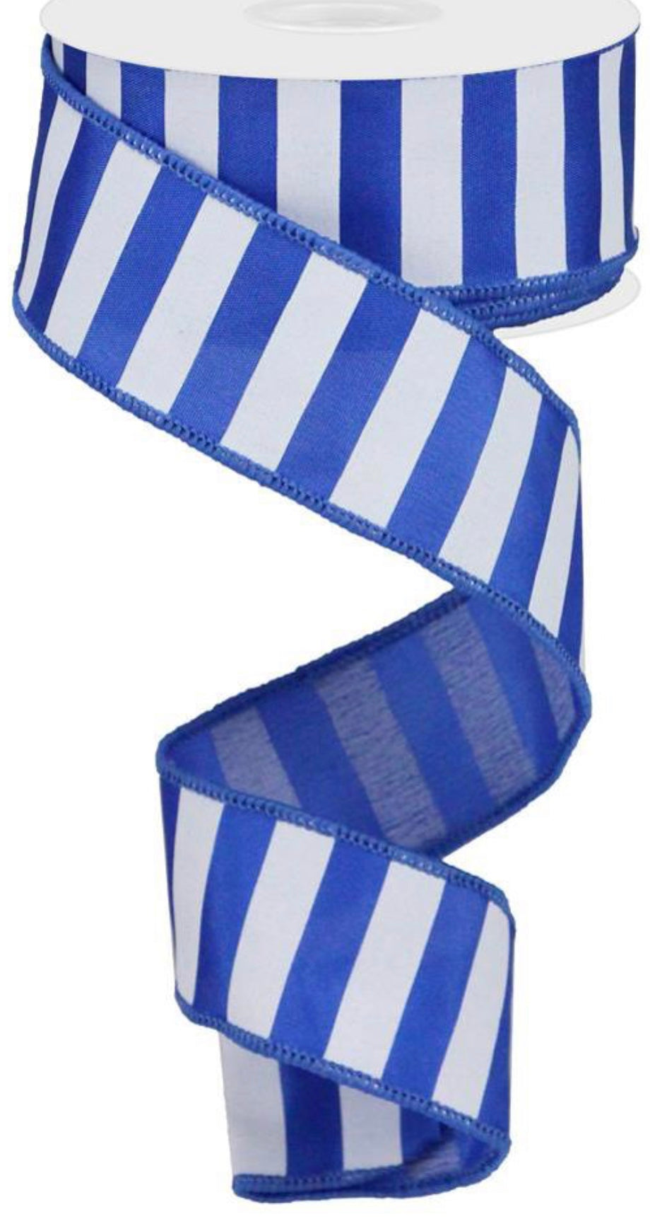 10 Yards - 1.5” Wired Royal Blue and White Stripe Ribbon