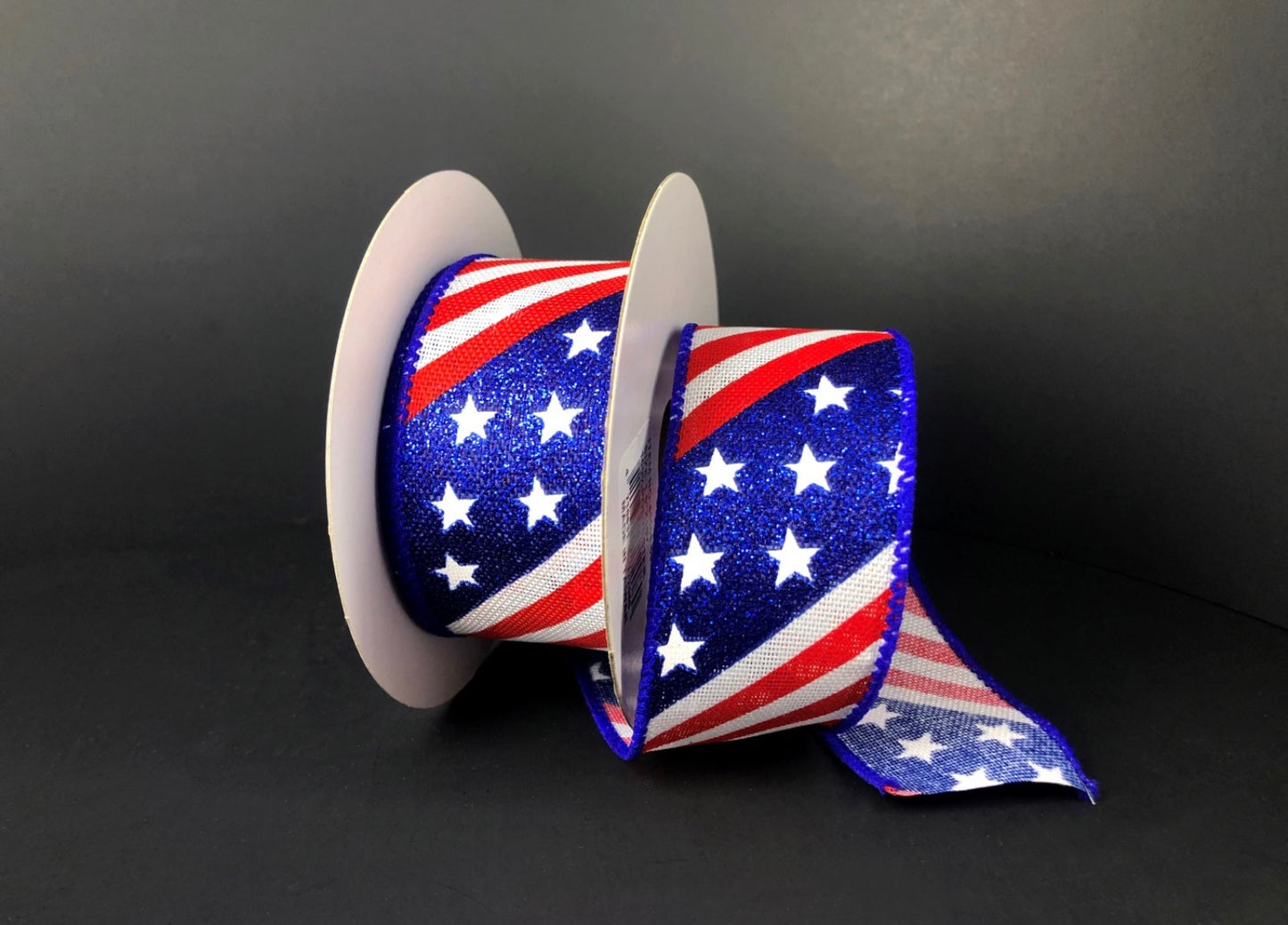 10 Yards - 1.5” Wired Patriotic Stars and Stripes Ribbon with Glitter Accent