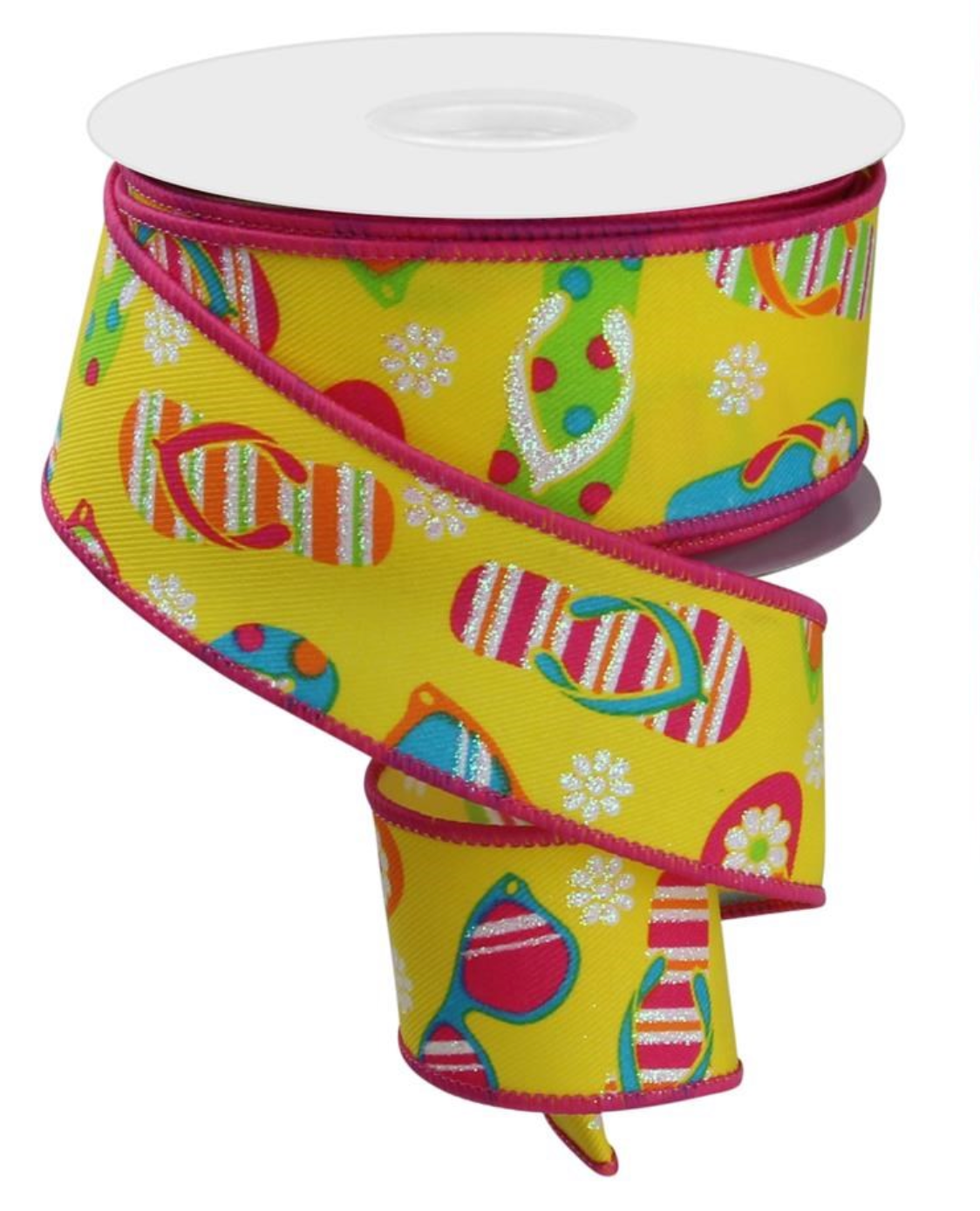 10 Yards - 1.5" Yellow Flip Flop Ribbon with Glitter Accent