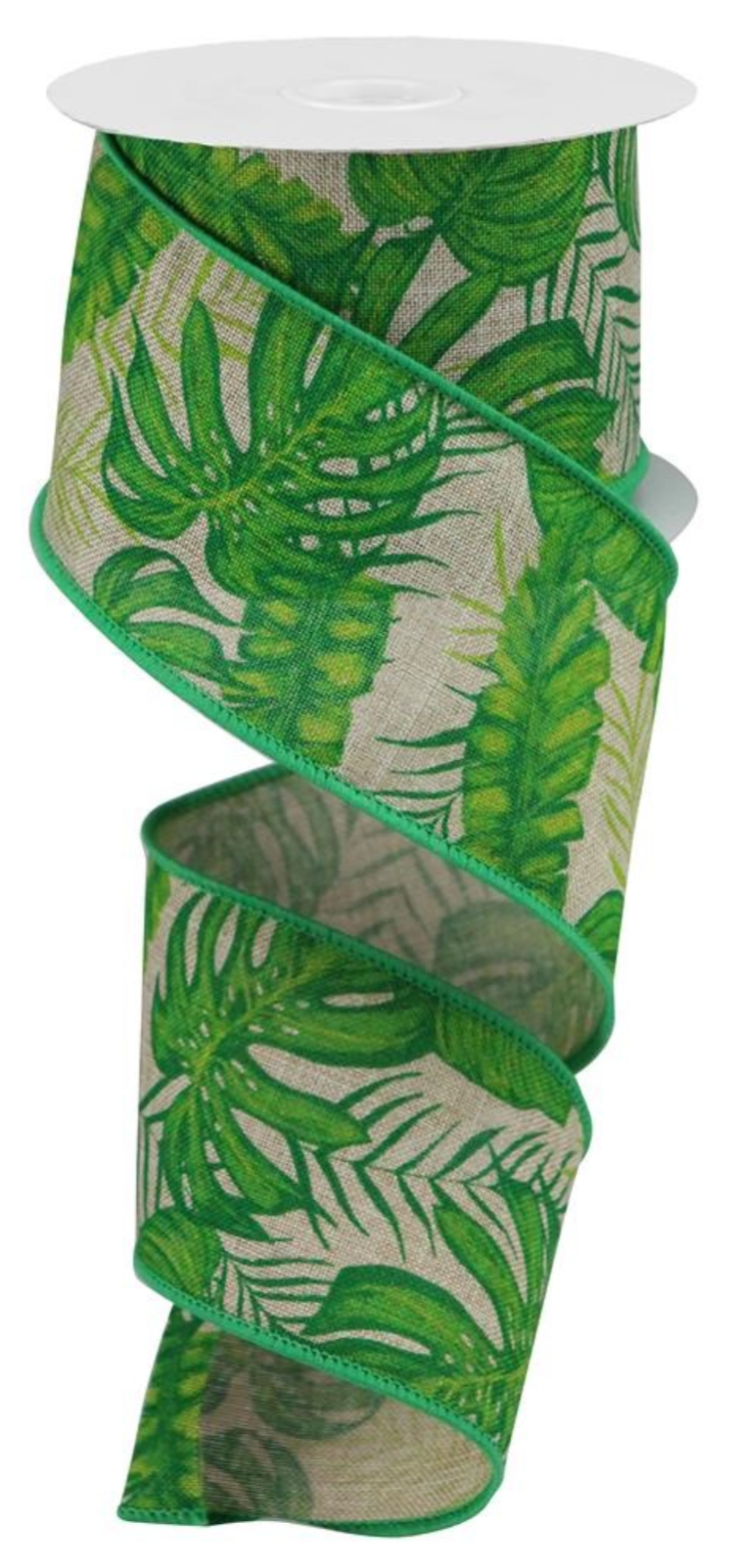 10 Yard - 2.5 Wired Tropical Leaf Ribbon – foxwreathsupplies