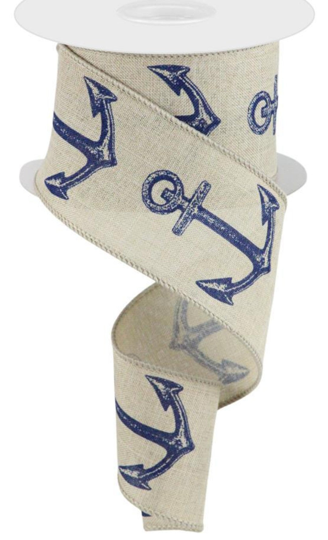 2.5” Wired Natural with Navy Anchor Ribbon