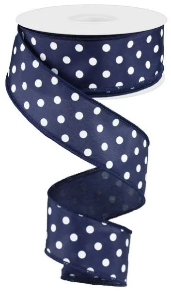 Wired Navy White Polka Dots Ribbon- 1.5” x10 Yards