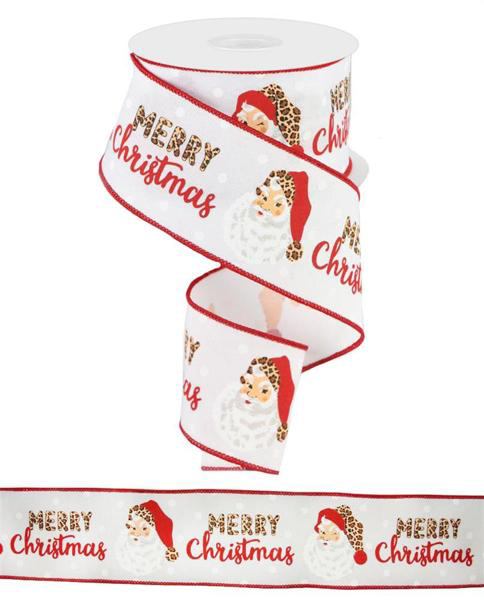 10 Yards - 2.5” Wired Merry Christmas Leopard Cheetah Print Santa Ribbon