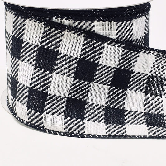 10 Yards - 2.5” Wired Black and White Check Ribbon