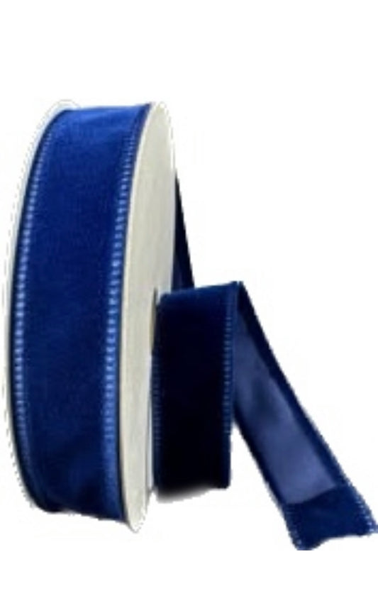 Wired Navy Blue Velvet Ribbon-7/8”x10 Yards