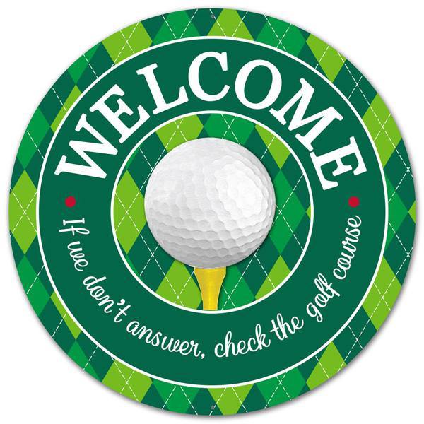 12” Round Metal Welcome Golf Wreath Sign